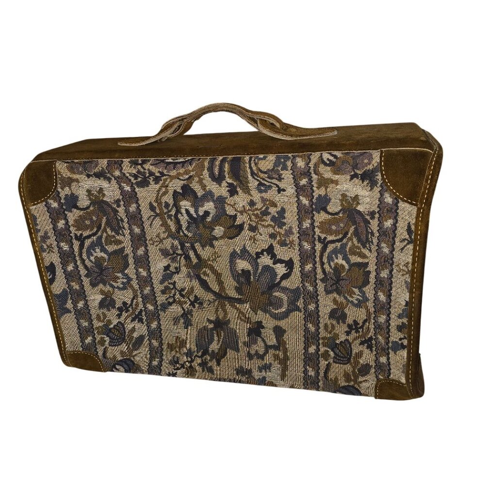 Vintage Neiman Marcus Floral Tapestry & Suede Suitcase With Lock‎